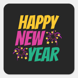 Adesivo Quadrado Feliz Ano Novo