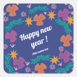 Adesivo Quadrado Feliz ano novo 2024 azul personalizável moderno