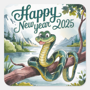 Adesivo Quadrado Feliz Ano Novo Chinês Da Cobra De Madeira, 2025
