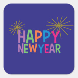 Adesivo Quadrado Feliz ano novo com o Fireworks Sticker