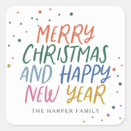 Adesivo Quadrado Feliz ano novo de Natal Feliz e Colorido