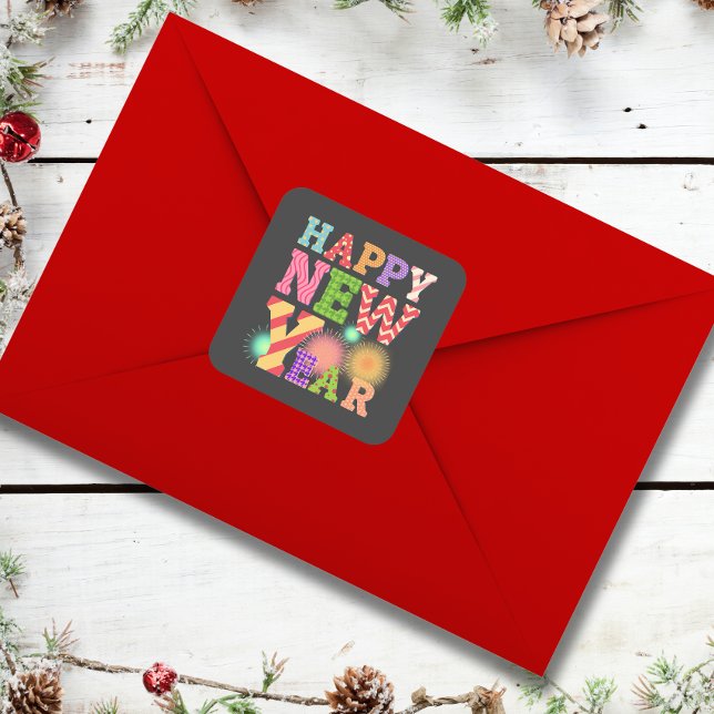 Adesivo Quadrado Feliz ano novo Funky (Criador carregado)