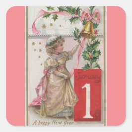 Adesivo Quadrado Feliz ano novo Girl Sticker