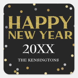 Adesivo Quadrado Feliz ano novo Glitter Sparkle Confetti