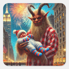 Adesivo Quadrado Feliz ano novo Krampus