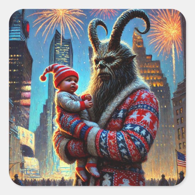 Adesivo Quadrado Feliz ano novo Krampus (Frente)