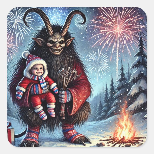 Adesivo Quadrado Feliz ano novo Krampus (Frente)