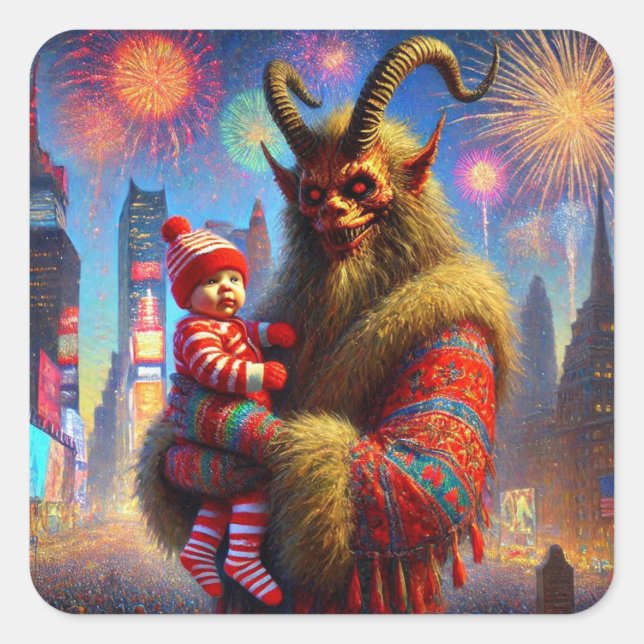 Adesivo Quadrado Feliz ano novo Krampus (Frente)
