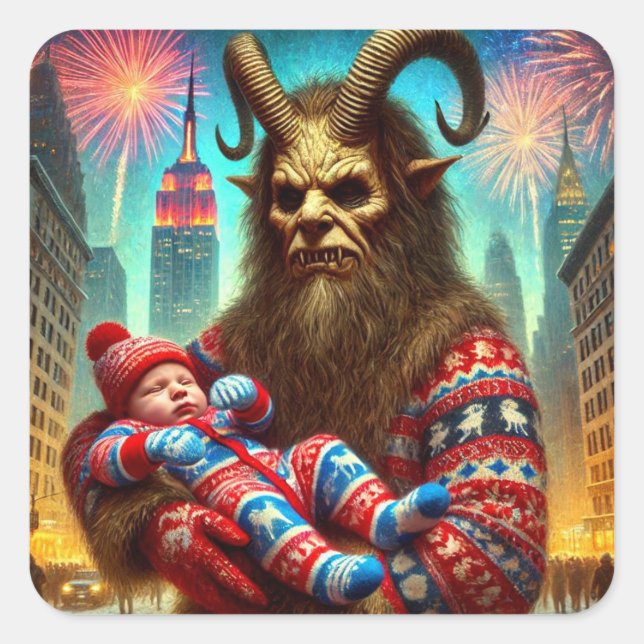 Adesivo Quadrado Feliz ano novo Krampus (Frente)