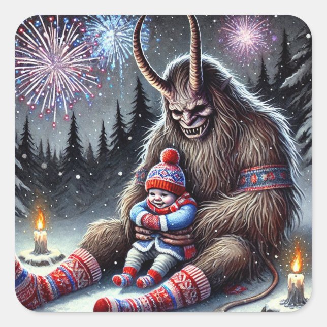 Adesivo Quadrado Feliz ano novo Krampus (Frente)