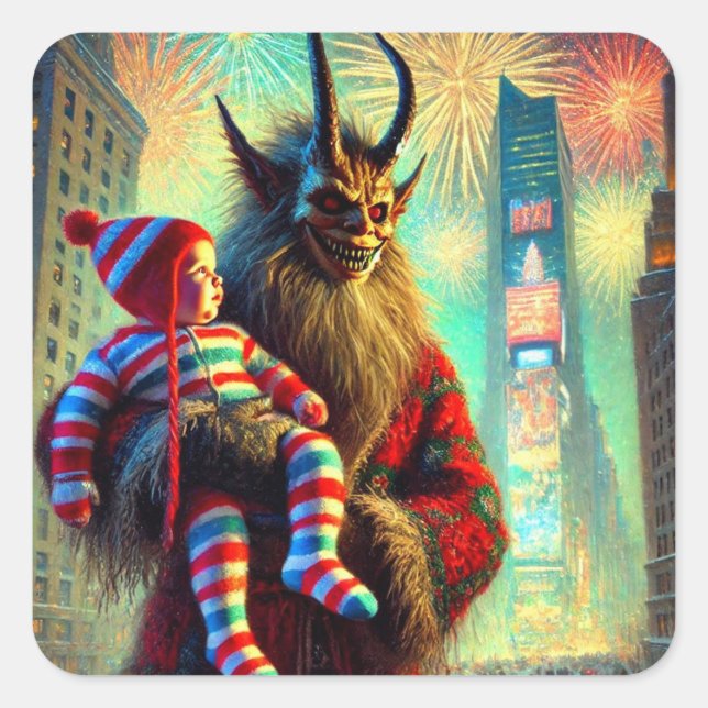 Adesivo Quadrado Feliz ano novo Krampus (Frente)