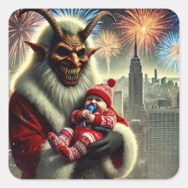 Adesivo Quadrado Feliz ano novo Krampus