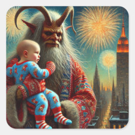 Adesivo Quadrado Feliz ano novo Krampus