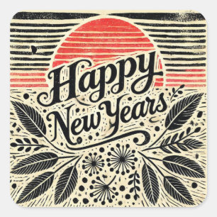 Adesivo Quadrado Feliz Ano Novo Vintage Retro