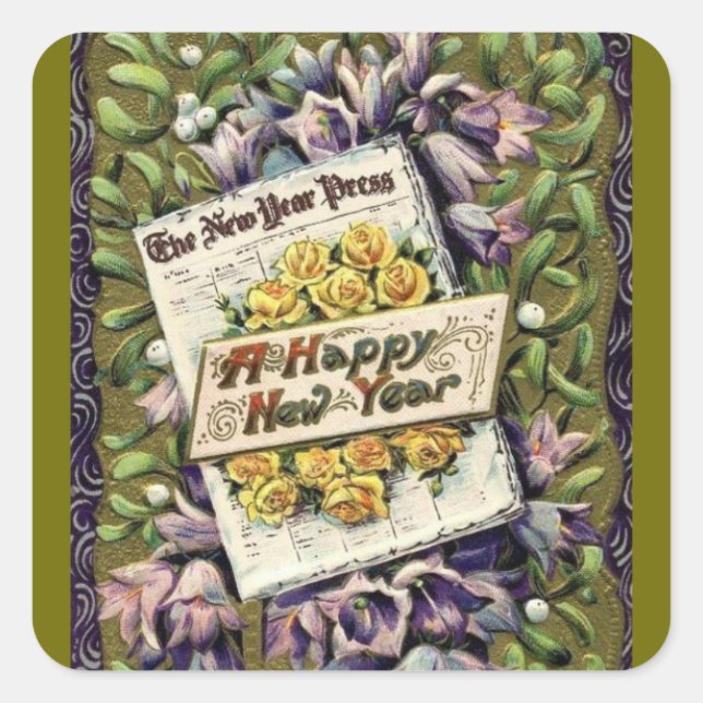 Adesivo Quadrado Feliz ano novo vitoriano (Frente)