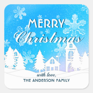 Adesivo Quadrado Feliz ano novo Xmas com Flocos de Neve da Casa Bra