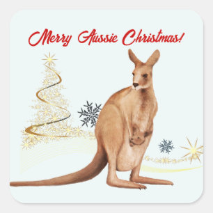 Adesivo Quadrado Feliz Aussie Christmas Kangaroo