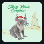 Adesivo Quadrado Feliz Aussie Christmas Koala<br><div class="desc">Um Natal Aussie Feliz com o australiano Koala</div>