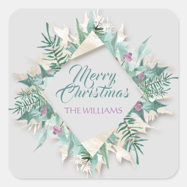 Adesivo Quadrado Feliz Belo Natal Feliz Feriados Diamond Cinza (Frente)