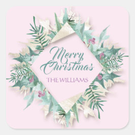 Adesivo Quadrado Feliz Belo Natal Feriados Felizes Rosa