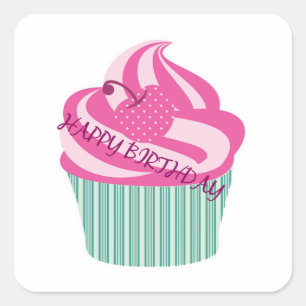 Adesivo Quadrado Feliz Bolo de Aniversário