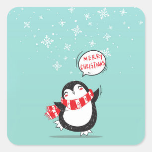 Adesivo Quadrado Feliz Cartoon Penguin