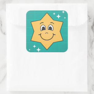 Adesivo Quadrado Feliz cartoon star sorridente design de Natal