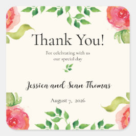 Adesivo Quadrado Feliz Casamento Floral Obrigado