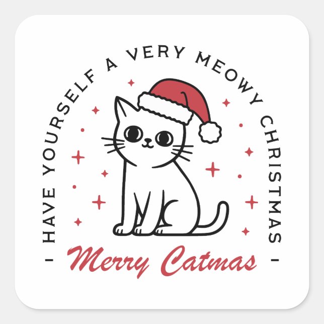 Adesivo Quadrado Feliz Catma meowy gato de Natal (Frente)