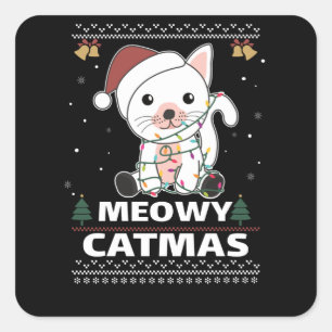Adesivo Quadrado Feliz Catmas Engraçado Gato Feliz de Natal