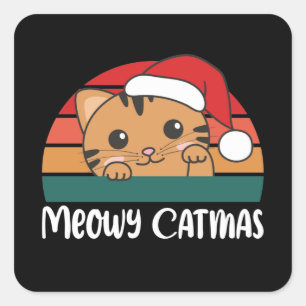 Adesivo Quadrado Feliz Catmas Engraçado Gato Pun Square Stick