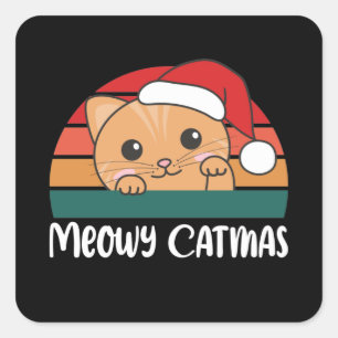 Adesivo Quadrado Feliz Catmas Engraçado Gato Pun Square Stick