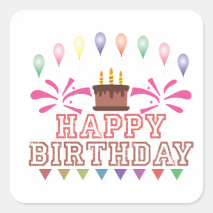 Adesivo Quadrado Feliz Celebração de Aniversário