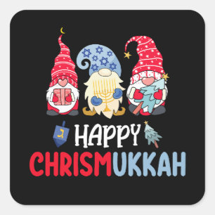 Adesivo Quadrado Feliz Chrismukkah Gnomos Hanukkah Feliz Natal