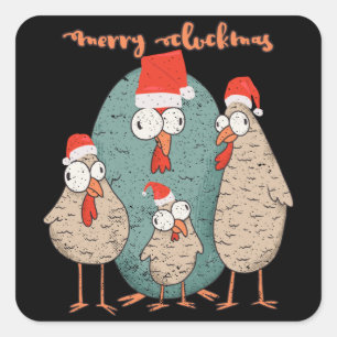 Adesivo Quadrado Feliz Cluckmas - Galinhas Engraçadas de Natal