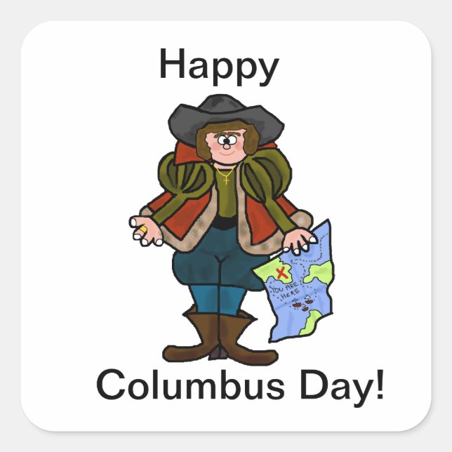 Adesivo Quadrado Feliz Columbus Day Stickers - Ver. 2 (Frente)