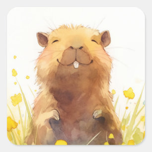 Adesivo Quadrado Feliz como um Capivara Pode Ser