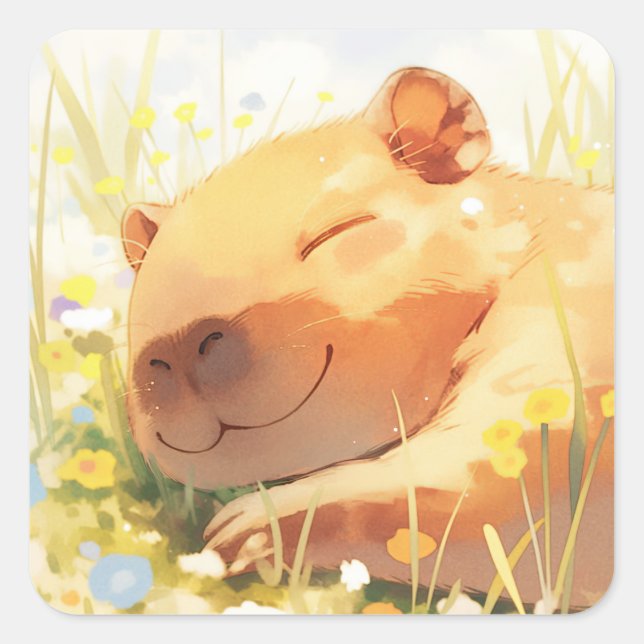 Adesivo Quadrado Feliz como uma Capivara (Frente)