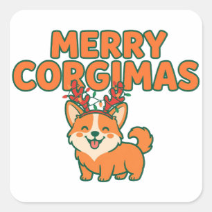 Adesivo Quadrado Feliz Corgimas Piada Corgi Natal Presente Mãe Cach