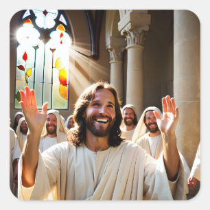 Adesivo Quadrado Feliz Cristo de Jesus