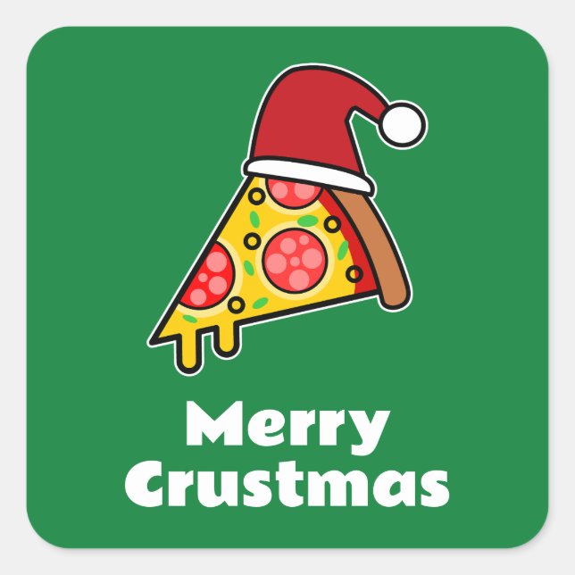 Adesivo Quadrado Feliz Crustmas FUNNY PIZZA SLICE PAPAIS NOEIS (Frente)
