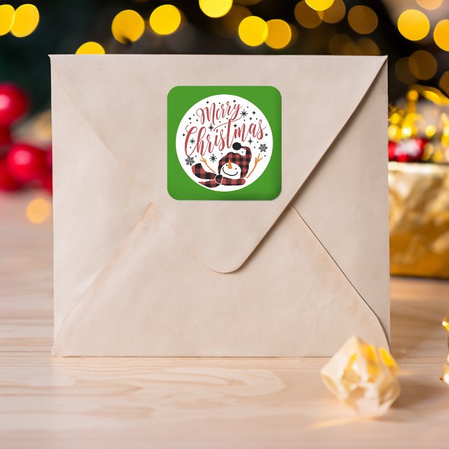 Adesivo Quadrado Feliz de Bebê Snowman Primeira Foto Única de Natal (Criador carregado)