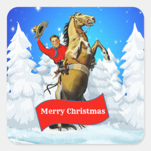 Adesivo Quadrado Feliz de elevação Christm do cavalo do vaqueiro