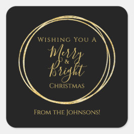 Adesivo Quadrado Feliz de Natal e Família Dourada Negra Brilhante
