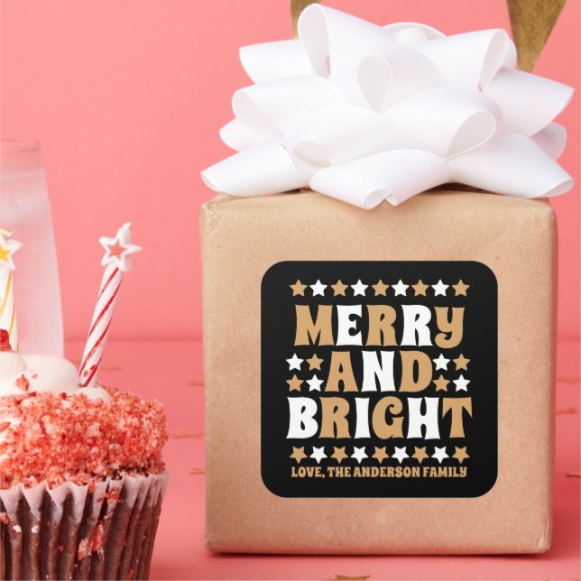 Adesivo Quadrado Feliz de Natal e preto Dourado Brilhante (Festa)