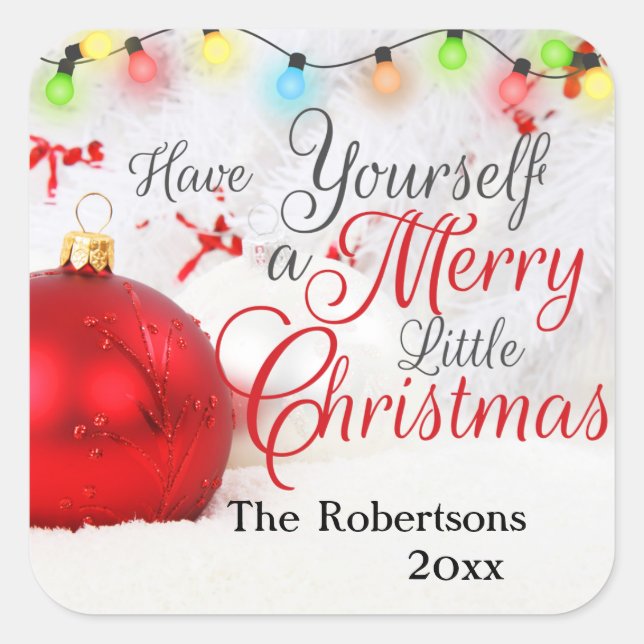 Adesivo Quadrado Feliz de Ornamento bonito - Pequeno Natal Personal (Frente)
