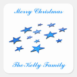 Adesivo Quadrado Feliz decoração de estrelas azuis de Natal com tex