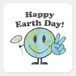 Adesivo Quadrado Feliz Dia da Terra - Sinal de Paz Bonito Flor Afet