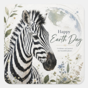 Adesivo Quadrado Feliz Dia da Terra Zebra Fauna