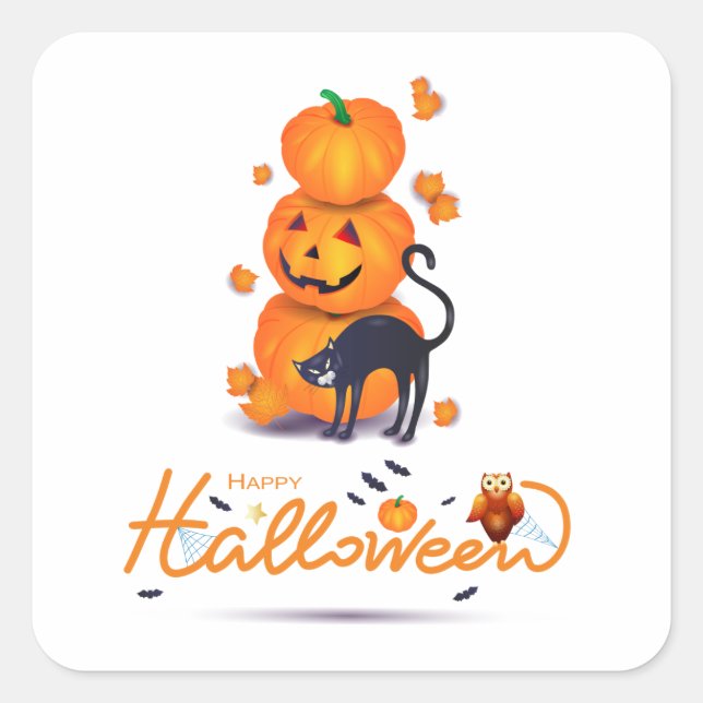 Adesivo Quadrado Feliz Dia das Bruxas! (Frente)